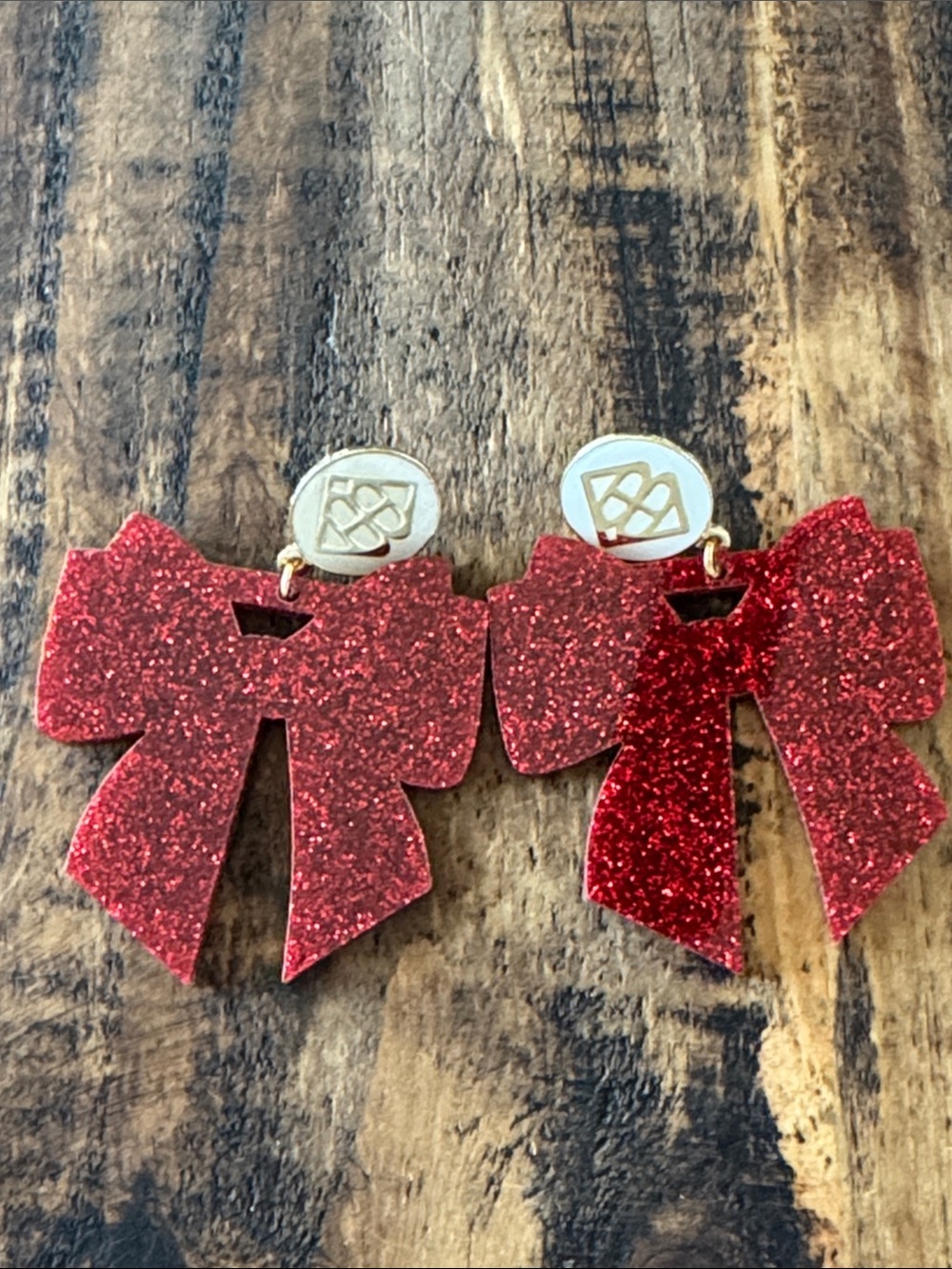 Brianna Cannon Red Glitter Bow Drop Earrings with Gold-Tone Accent